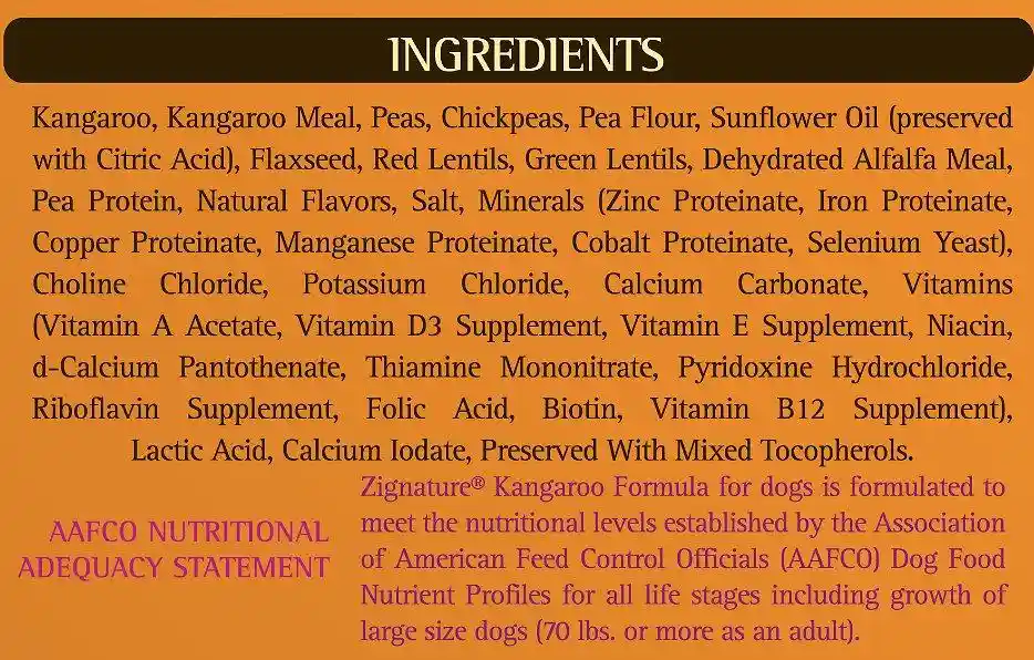 Zignature Dog Food Kangaroo 12.5#
