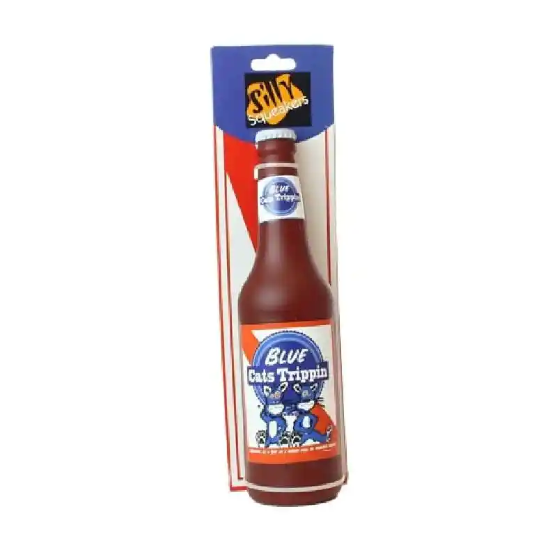 Silly Squeaker Beer Bottle - Blue Cats