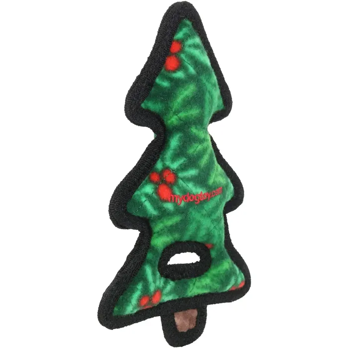 Tuffy Holiday Tree green dog toy, back view