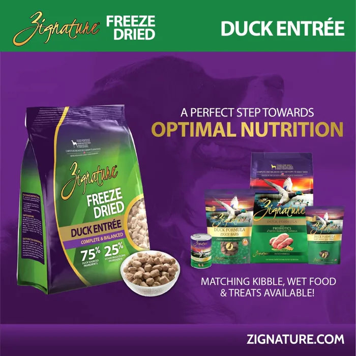 Zignature Freeze Dried Duck Entrée package side view