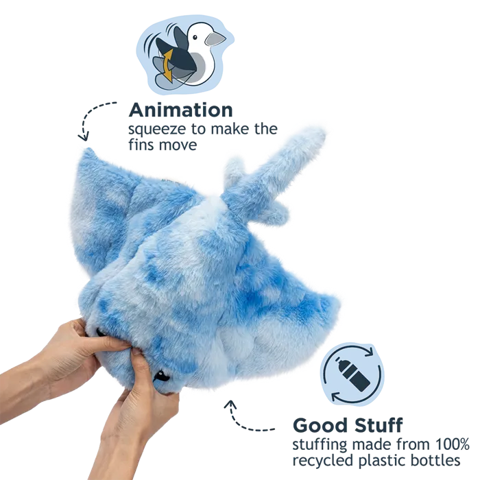 Tall Tails Animated Manta Ray blue dog toy movement view