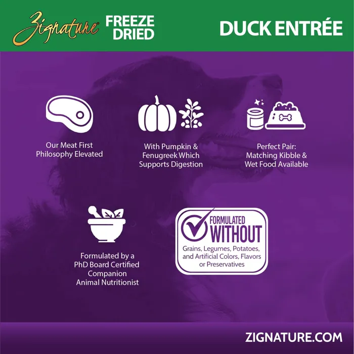 Zignature Freeze Dried Duck Entrée product features