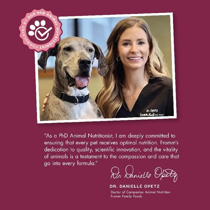 Fromm Family PhD animal nutritionist endorsement graphic