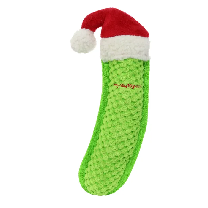 Tuffy Santa Pickle green plush dog toy rear view