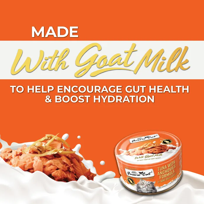 Fussie Cat Tuna Anchovies Goat Milk 2.47-oz hydration graphic