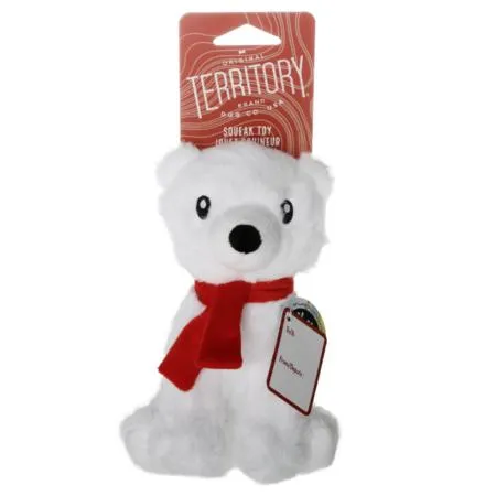 Territory Holiday Polar Bear Plush Dog Toy 8-inch packaged front