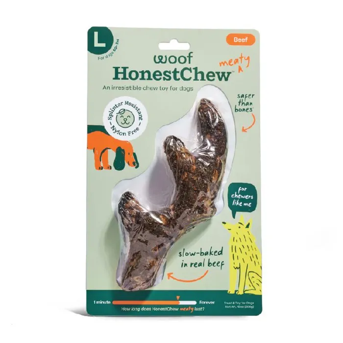 Woof Dog Toy Honestchew Meaty Beef Antler Large