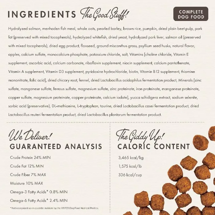 Fromm Salmon & Whole Oats ingredients and nutrition panel