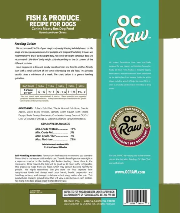 Oc Raw Frozen Fish & Produce Meaty Rox For Dogs 3-lb